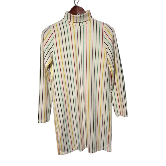 🔥4 for $75🔥Organic Cotton Turtleneck Tunic Dress Cream Rainbow Stripes Size XS - Picture 2 of 10